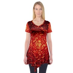 Abstract Red Lava Effect Short Sleeve Tunic 