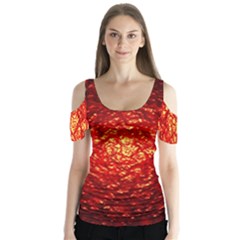 Abstract Red Lava Effect Butterfly Sleeve Cutout Tee 