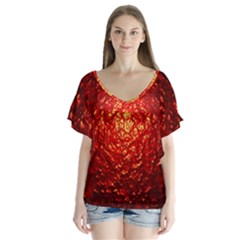 Abstract Red Lava Effect Flutter Sleeve Top