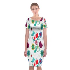 Lindas Flores Colorful Flower Pattern Classic Short Sleeve Midi Dress by Simbadda