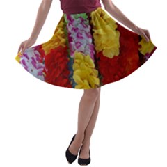 Colorful Hawaiian Lei Flowers A-line Skater Skirt by Simbadda