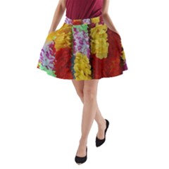 Colorful Hawaiian Lei Flowers A-line Pocket Skirt by Simbadda