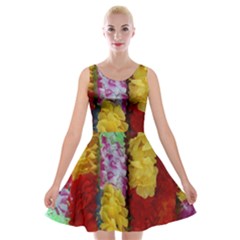 Colorful Hawaiian Lei Flowers Velvet Skater Dress