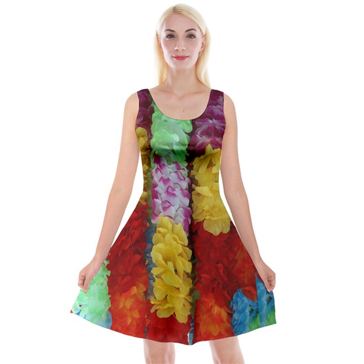 Colorful Hawaiian Lei Flowers Reversible Velvet Sleeveless Dress