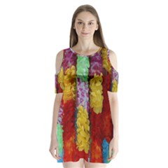 Colorful Hawaiian Lei Flowers Shoulder Cutout Velvet  One Piece