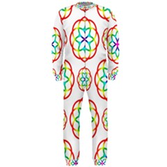 Geometric Circles Seamless Rainbow Colors Geometric Circles Seamless Pattern On White Background Onepiece Jumpsuit (men)  by Simbadda