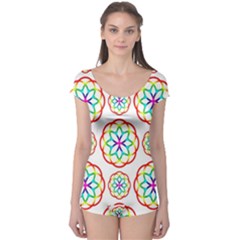 Geometric Circles Seamless Rainbow Colors Geometric Circles Seamless Pattern On White Background Boyleg Leotard  by Simbadda