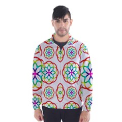 Geometric Circles Seamless Rainbow Colors Geometric Circles Seamless Pattern On White Background Wind Breaker (men) by Simbadda