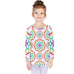 Geometric Circles Seamless Rainbow Colors Geometric Circles Seamless Pattern On White Background Kids  Long Sleeve Tee