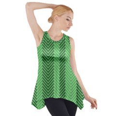 Green Herringbone Pattern Background Wallpaper Side Drop Tank Tunic by Simbadda