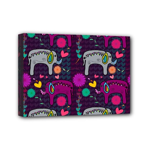 Colorful Elephants Love Background Mini Canvas 7  x 5 