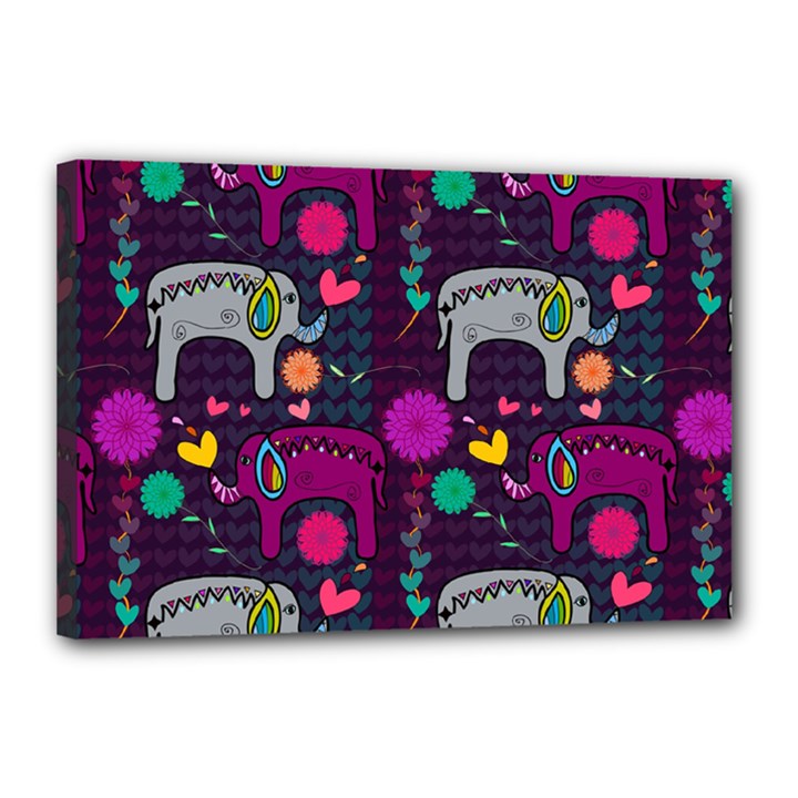 Colorful Elephants Love Background Canvas 18  x 12 