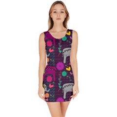 Colorful Elephants Love Background Sleeveless Bodycon Dress