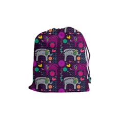 Colorful Elephants Love Background Drawstring Pouches (Medium) 