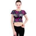 Colorful Elephants Love Background Crew Neck Crop Top View1