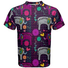 Colorful Elephants Love Background Men s Cotton Tee