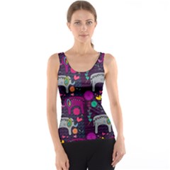 Colorful Elephants Love Background Tank Top