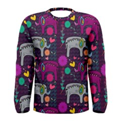 Colorful Elephants Love Background Men s Long Sleeve Tee