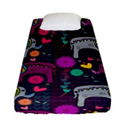 Colorful Elephants Love Background Fitted Sheet (Single Size)