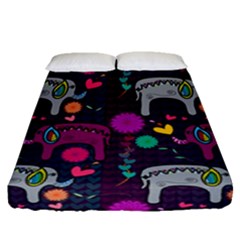 Colorful Elephants Love Background Fitted Sheet (Queen Size)