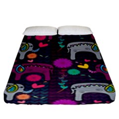 Colorful Elephants Love Background Fitted Sheet (King Size)