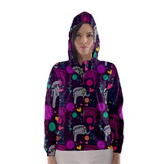 Colorful Elephants Love Background Hooded Wind Breaker (Women)