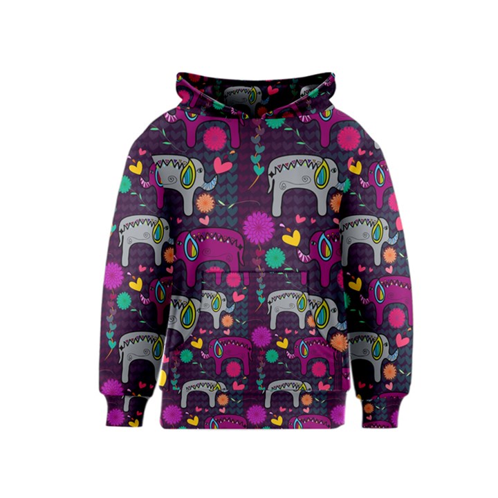 Colorful Elephants Love Background Kids  Pullover Hoodie