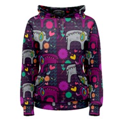 Colorful Elephants Love Background Women s Pullover Hoodie