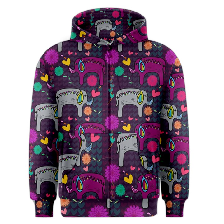 Colorful Elephants Love Background Men s Zipper Hoodie