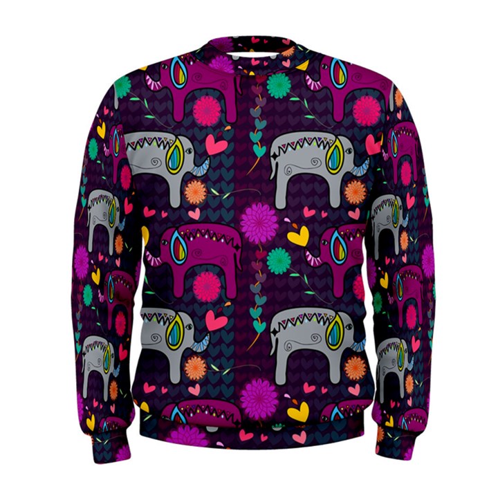 Colorful Elephants Love Background Men s Sweatshirt