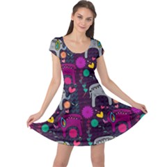 Colorful Elephants Love Background Cap Sleeve Dresses