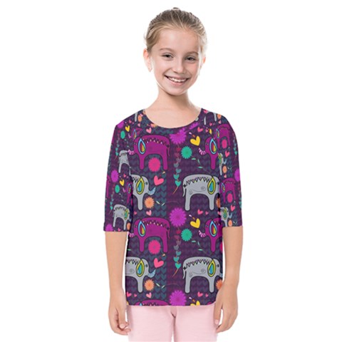 Colorful Elephants Love Background Kids  Quarter Sleeve Raglan Tee by Simbadda