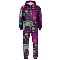 Colorful Elephants Love Background Hooded Jumpsuit (Men) 