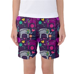 Colorful Elephants Love Background Women s Basketball Shorts