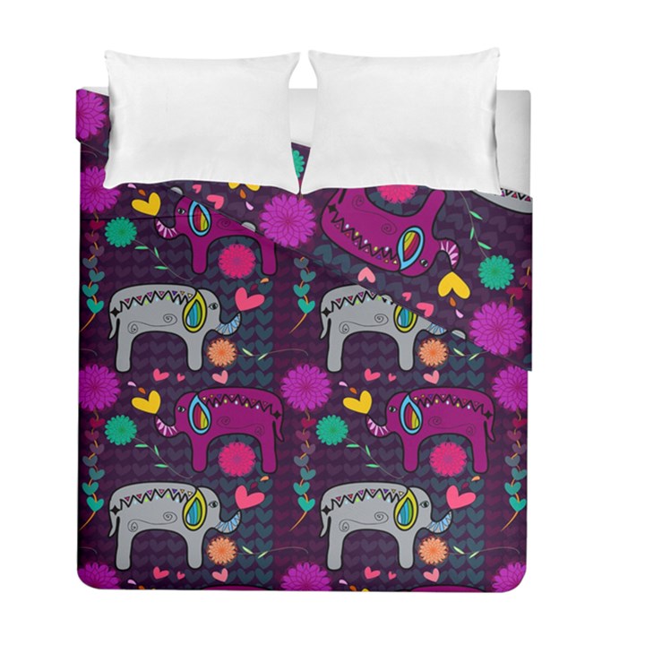 Colorful Elephants Love Background Duvet Cover Double Side (Full/ Double Size)