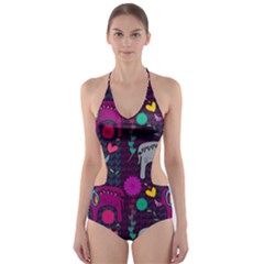 Colorful Elephants Love Background Cut-Out One Piece Swimsuit