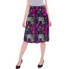 Colorful Elephants Love Background Midi Beach Skirt