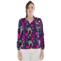 Colorful Elephants Love Background Wind Breaker (Women)