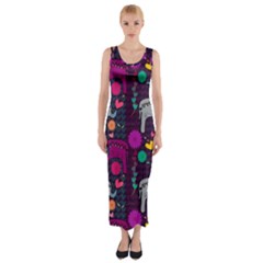 Colorful Elephants Love Background Fitted Maxi Dress