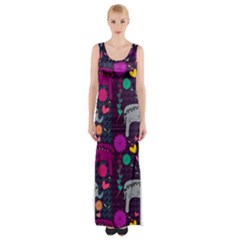 Colorful Elephants Love Background Maxi Thigh Split Dress