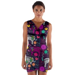 Colorful Elephants Love Background Wrap Front Bodycon Dress