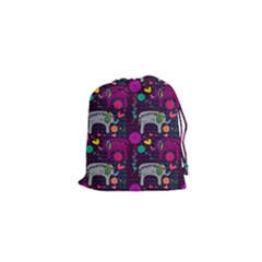 Colorful Elephants Love Background Drawstring Pouches (XS) 