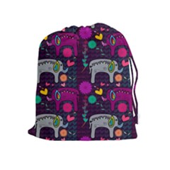 Colorful Elephants Love Background Drawstring Pouches (Extra Large)