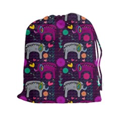 Colorful Elephants Love Background Drawstring Pouches (XXL)