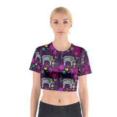 Colorful Elephants Love Background Cotton Crop Top