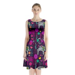 Colorful Elephants Love Background Sleeveless Chiffon Waist Tie Dress by Simbadda