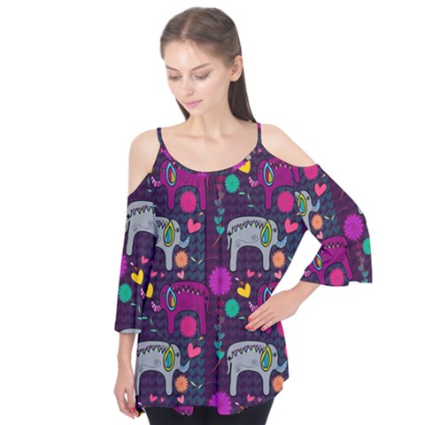 Colorful Elephants Love Background Flutter Tees by Simbadda