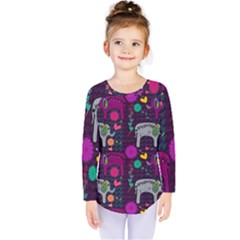 Colorful Elephants Love Background Kids  Long Sleeve Tee