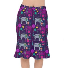 Colorful Elephants Love Background Mermaid Skirt