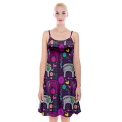 Colorful Elephants Love Background Spaghetti Strap Velvet Dress